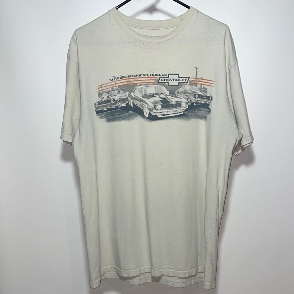 Cream Short Sleeve Tee with Vintage Car Graphic